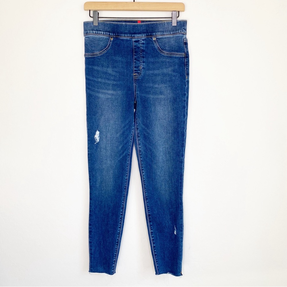 SPANX Distressed Ankle Jeans Raw Hem Blue Size M